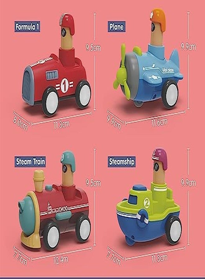 GoldiMec Pack of 4 (Including Car,Airplane,Boat,Train) Toy | Cars Push and Go Play Set | Friction Powered Car | Transport Tools | Gifts for Babies Toddlers Kids Boys Girls - Image 2